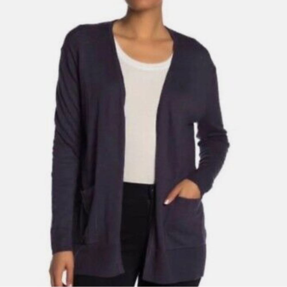 MADEWELL DARK CADET COTTON BLEND OPEN FRONT CARDIGAN WITH POCKETS M